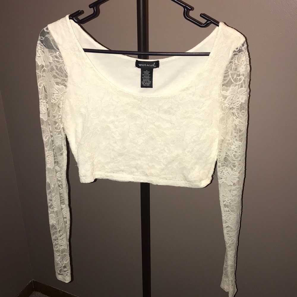 Wet seal crop top with sheer sleeves
